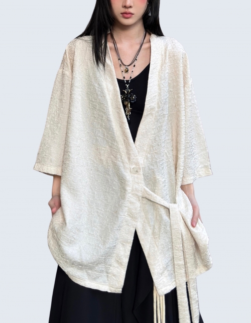 embossed side strap kimono shirt