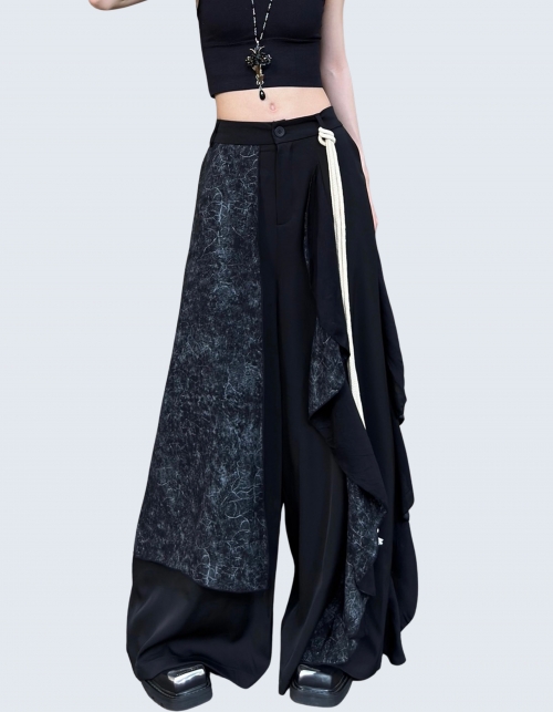Ethnic pattern apron layered pants