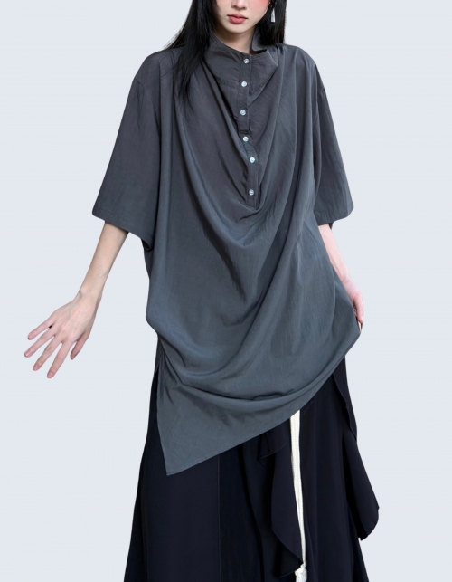 Upcollar front button thin shirt