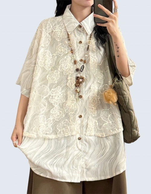 Layered Flower Casual Short-Sleeved Shirt