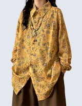 Flower full print Hollow design long-sleeve shirt