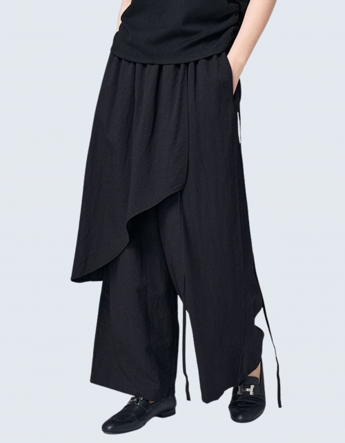 Layered Design Lace-Up Dress Pants