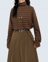 Retro-striped turtleneck T-shirt