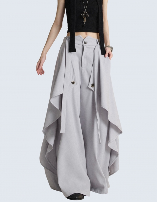 Neon Color Unbalanced Apron Layered Pants