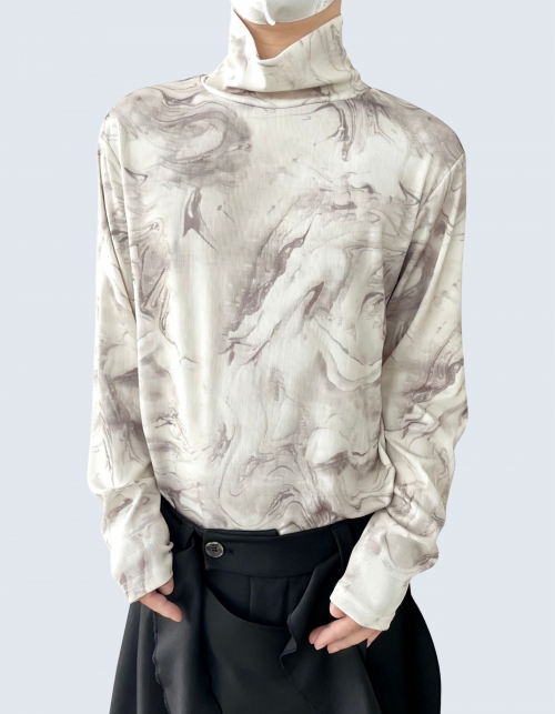 Ink Picture Style High Collar Long Sleeve T-shirt
