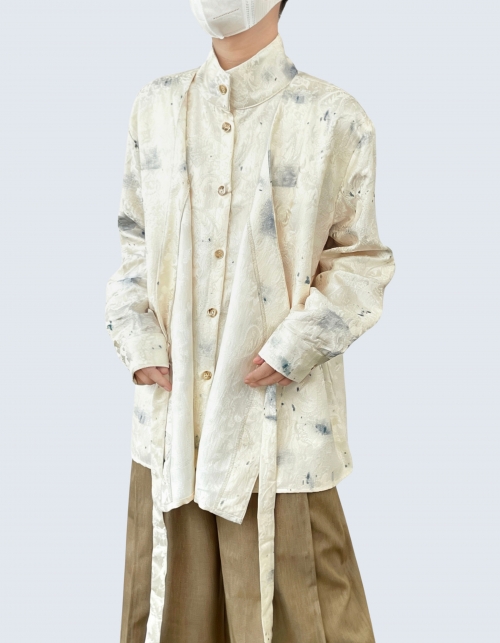 fake two-piece tie-dye layered shirt jacket