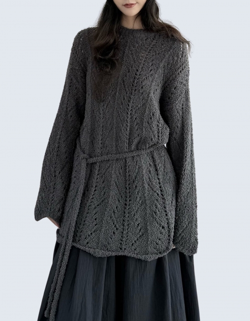 Hollow Design Belt Knit Sweater