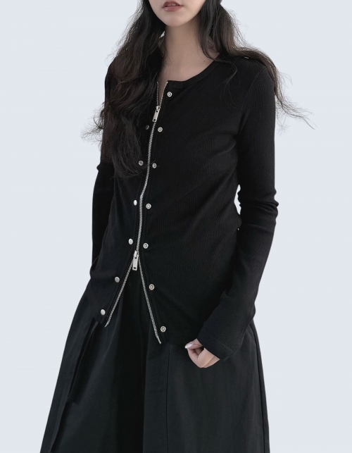 double zipper rivet slim fit knitwear