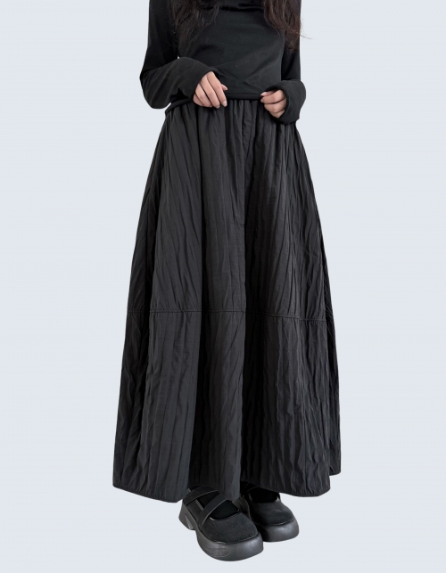 A-line winter black long pleated skirt