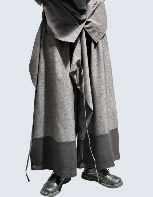 mixed color patch skirt pants