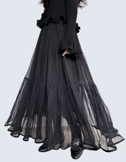 mesh texture pleated skirt