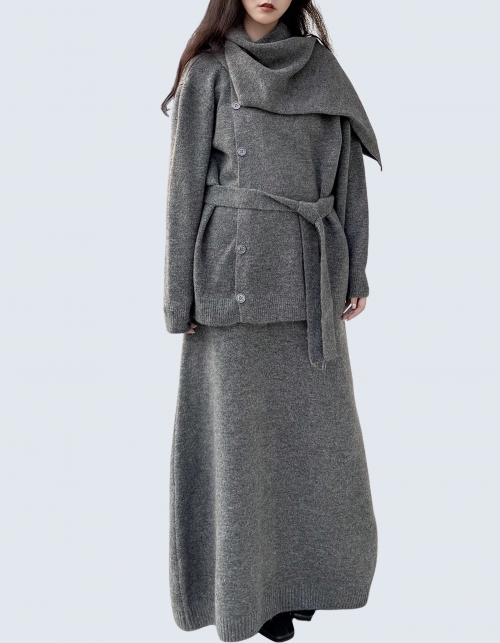 Slim Scarf Style Knitwear + Skirt