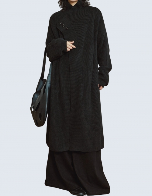 unbalanced button long sweater jacket