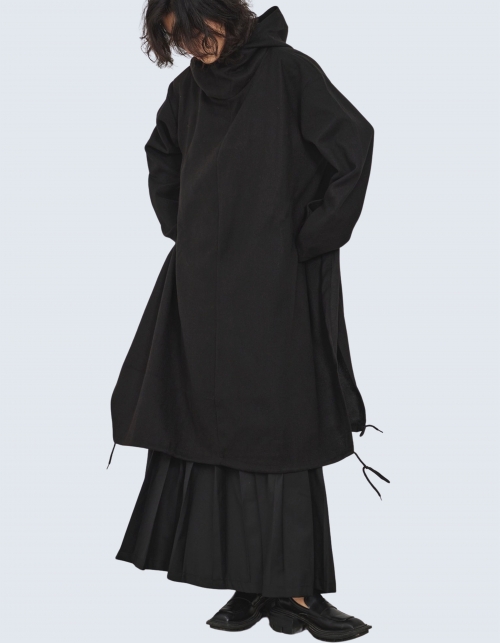 regular hooded slit long wool sweat jacket