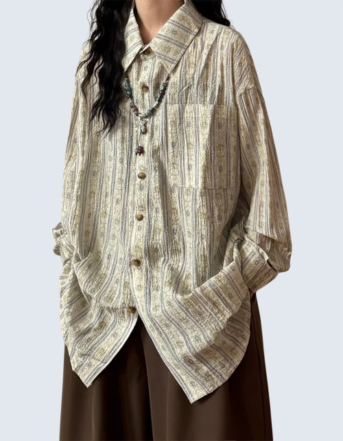 Retro-striped pleated shirt