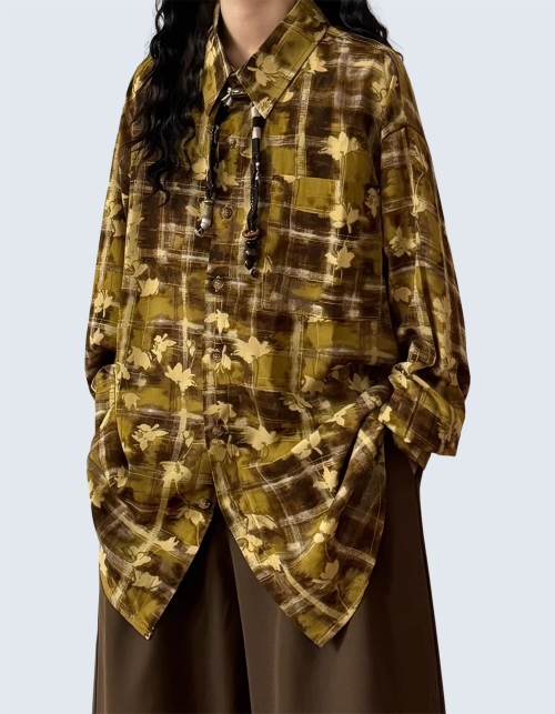 retro-leaf checkered shirt