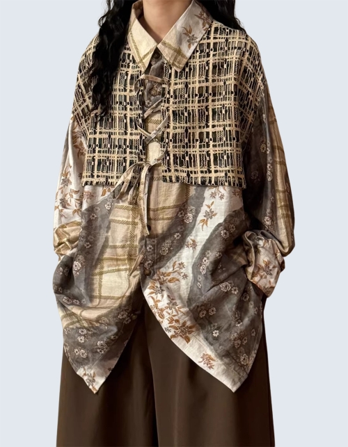 two-piece floral print long-sleeve shirt