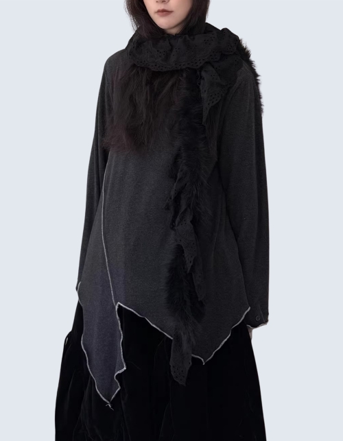 irregular hem ruffle decoration T-shirt