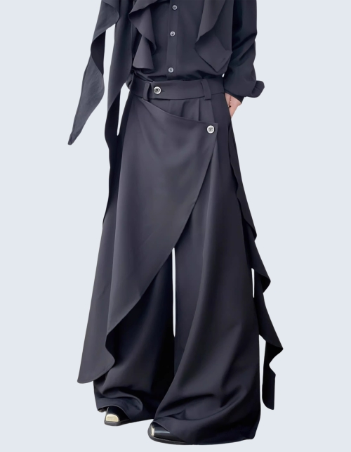 unbalanced button design apron Lace pants