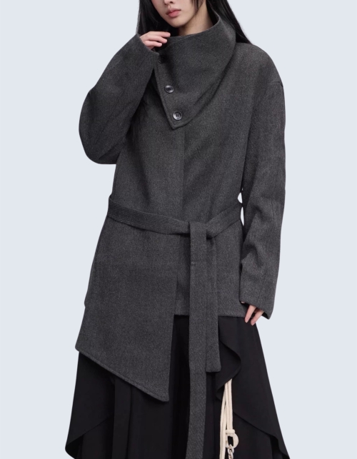 Neck collar tie unbalanced jacket