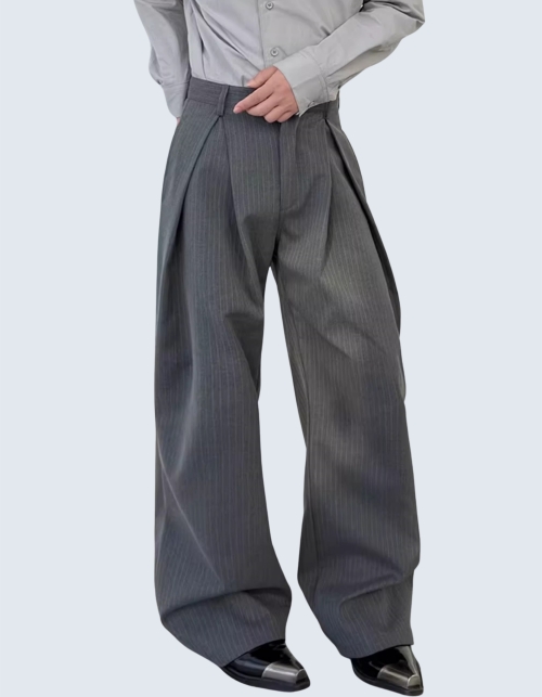 Gray Stripe Two-Tuck Wide Pants