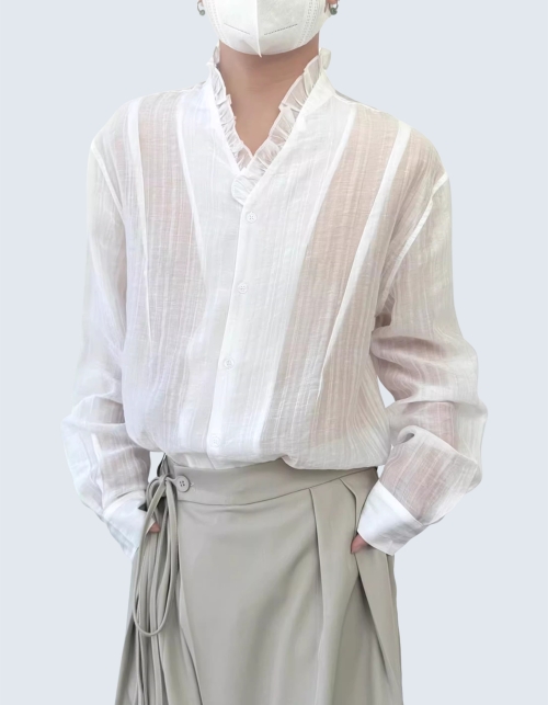 Retro Textured Lace Collar Shirt