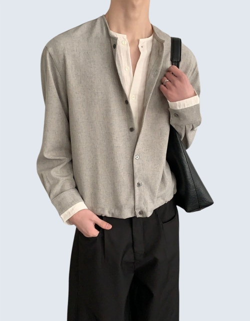 round-neck cardigan shirt