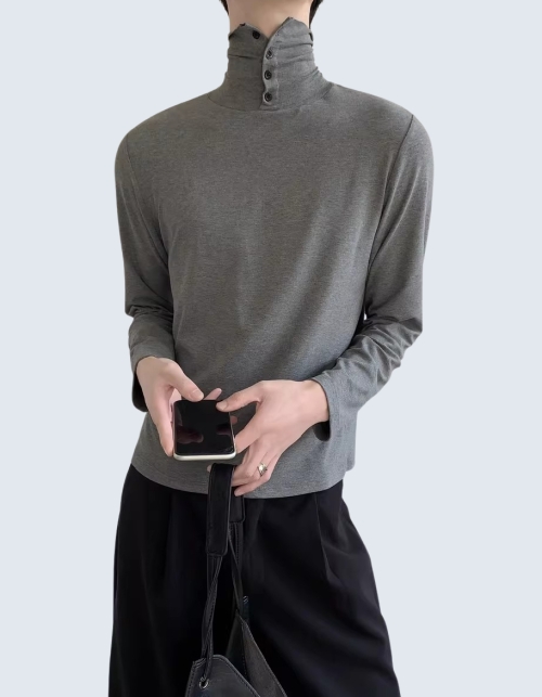 Front button high neck knitwear