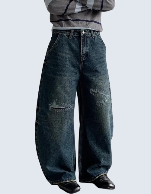 vintage washed curved denim pants