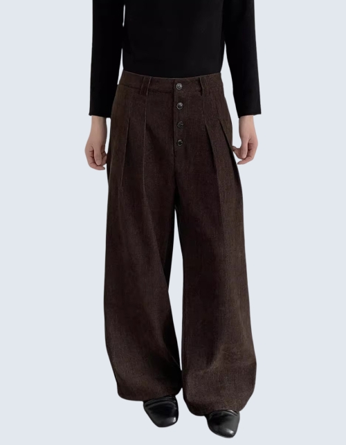pleated button-down pants