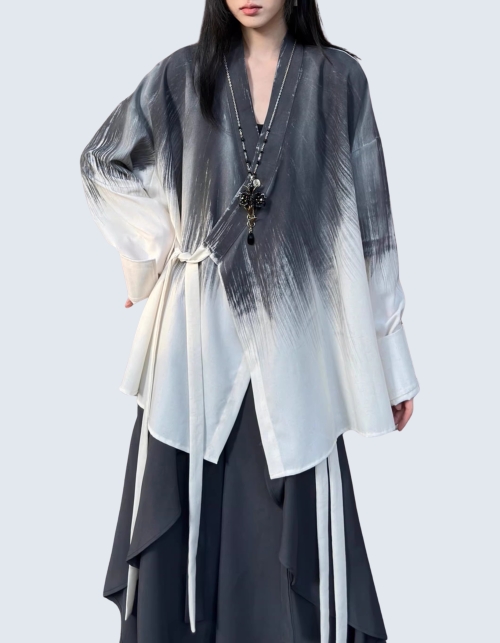 Tie Dye Gradient Kimono Long-Sleeved Shirt