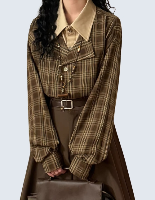Checkered Fake Two-Piece Shirt
