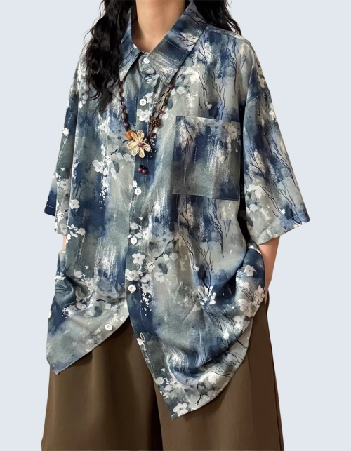 Tie-dye flower short-sleeved shirt