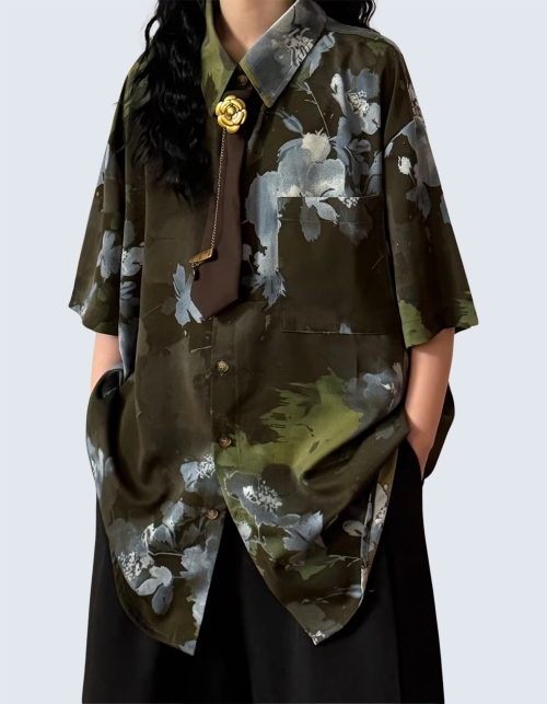 Retro flower short-sleeved shirt