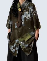 Retro flower short-sleeved shirt