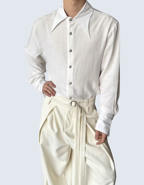Old Money Linen Pointed Collar Shirt