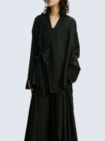 flower embroidered ribbon kimono shirt