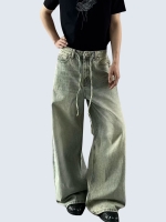 Vintage washed string denim pants