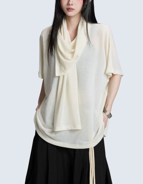 Unbalanced Scarf Mix Short-Sleeved T-Shirt