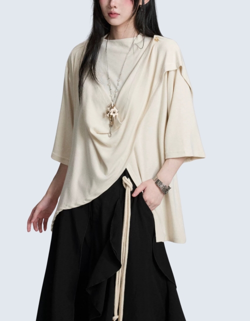 Unbalanced Layered Short-Sleeved T-Shirt