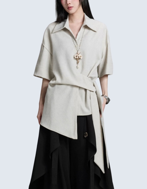 neutral style waistband short-sleeved T-shirt