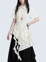 Unbalanced Design Lace Short-Sleeved Shirt