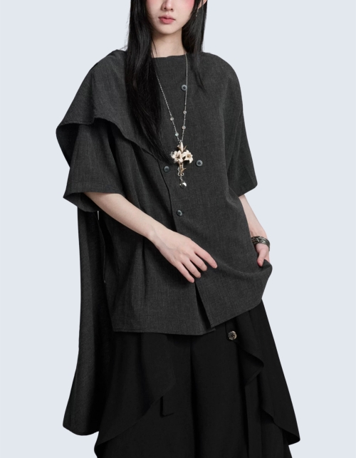 scarf collar short-sleeved shirt