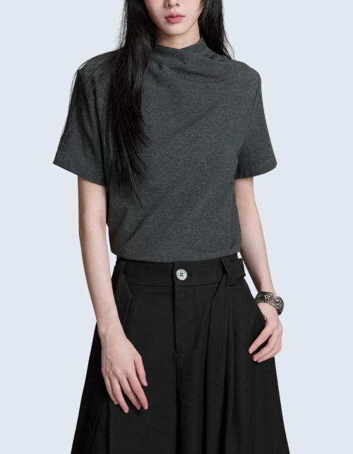 Half Turtleneck Cotton Short-Sleeved T-Shirt