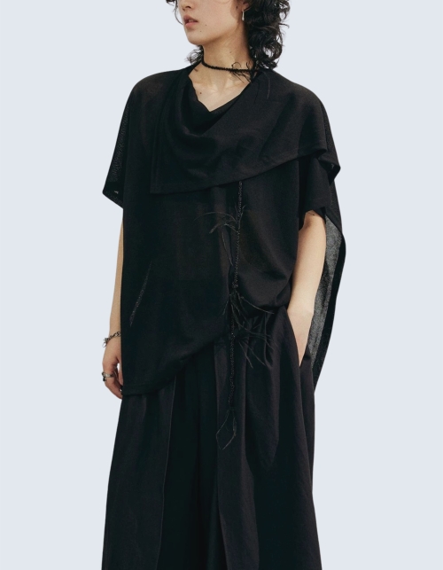 irregular iced silk knit shawl top