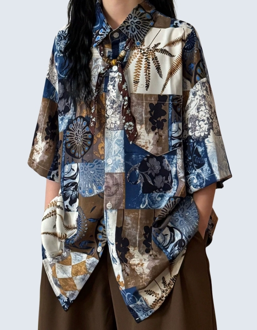 Ethnic Style Floral Short-Sleeved Shirt