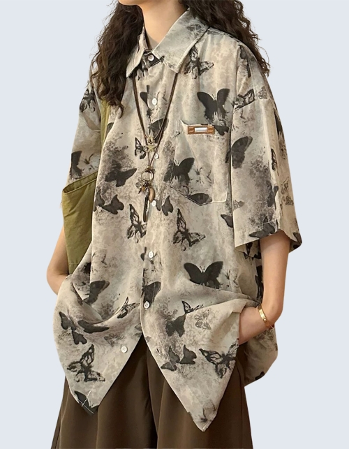 ink butterfly printed short-sleeved shirt