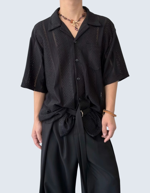 3color see-through Cuban collar shirt
