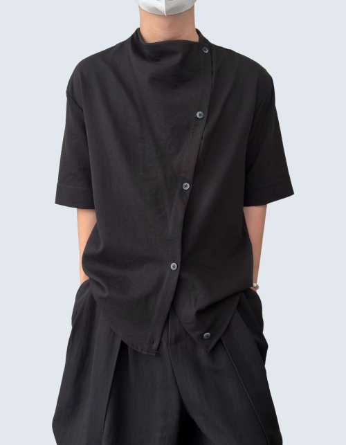 Offset Unbalanced Button Shirt