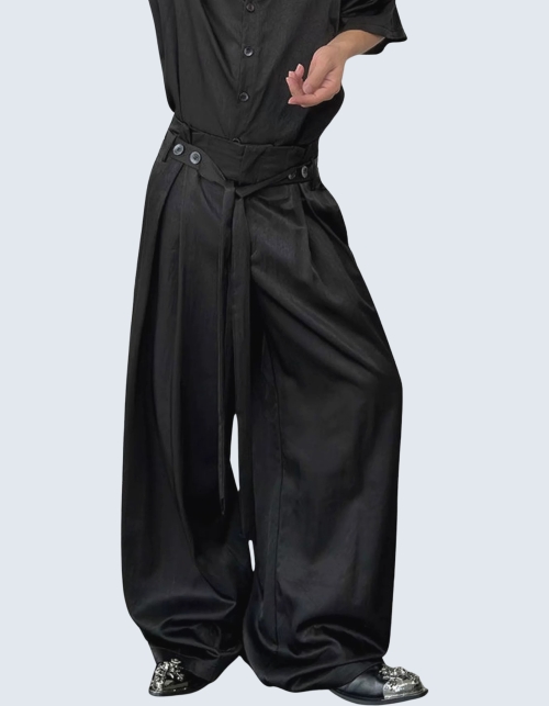 Strap Point High-Waist Belted Pants
